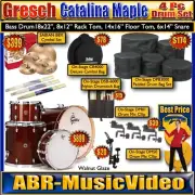 Gretsch Catalina Maple 4-PC Drums/ On-Stage Drum & Cymbal Bags, SABIAN Cymbals