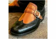 Handmade Leather Wing Tip Brogue Shoes, Men's Black Tan Monk Strap Stylish Shoes