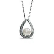 8.0mm Cultured Freshwater Pearl and Natural Diamond Accent Loop Pendant in Sterling Silver