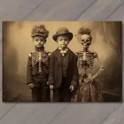 4x6" Skeleton Sister Children Skull Masks Weird Creepy Vibe Strange Unusual
