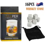 16Pcs Reusable Whiskey Stones Ice Melt Natural Marble Chilling Scotch Rocks Cube