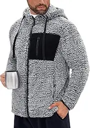 [VOGSTART] Men's Sherpa Zip Jacket, Blurred Fleece Hoodie, Thermal Cardigan with Pocket (S-XXL)