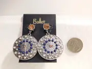 Ballet Ladies Womens Earrings Drop Dangle Blue Silver Tones Push Back Fasteners