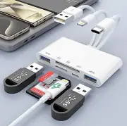 SD Card Reader-iPhone, iPad, PC, Android, w/USB A & Charging, Lightning-USB A/C