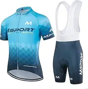 [Msport] Men's Cycling Jersey Set Short Sleeve with Seat Padding Quick Drying Breathable Cycling Clothing Cycling Jersey + Bib Shorts for Cycling MTB Road Bike