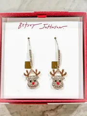 Betsey Johnson Rudolph Red Nose Reindeer Heart Nose Earrings Christmas New