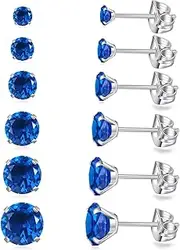[GOGOEY] 6 Pairs Stud Earrings Set, Hypoallergenic Cubic Zirconia Earrings 316L Stainless Steel CZ Earrings 3-8mm