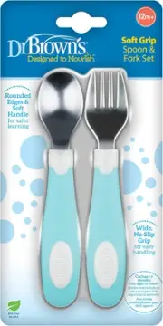 Designed to Nourish Soft-Grip Spoon and Fork Set,Teal