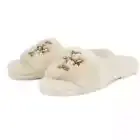 NIB Tory Burch Jeweled Double T Shearling Fur Slide Buttermilk 7.5 8 8.5 9 AUTH!
