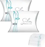 Pack of 50 Party Favours Communion Small Cushion Boxes with Schön DASS Du Da Bist Motif, Party Favours Box for Christening, Wedding, Communion, Confirmation and Youth Consecration