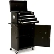 BULLET Pro 3 Drawer Tool Box Cabinet Trolley Storage, with 1-Door Toolbox Garage Organiser Set, Black