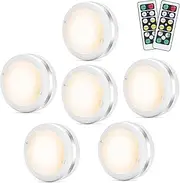 Under Cabinet Lights 6 Pack, Bawoo LED Puck Lights Remote Control, 4000K Natural Warm White Brightness Dimmable Battery Powered Touch Closet Cupboard Kitchen Wardrobe Lights