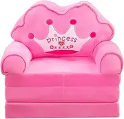 Toddler Chair, Kids Couch with Zipper Closure, Removable Cover, Soft and Comfortable, Folding Chair for 3-12 Ages Children(Pink Crown 3-Layer)