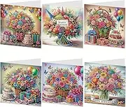 Syntego 6pcs DIY Diamond Painting Greeting Card Kit Flower Bouquet Birthday Cards Diamond Art Kit