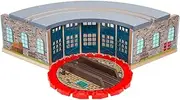 Orbrium Wooden Railway Roundhouse with Turntable - Compatible with Thomas, Brio, Imaginarium, Chuggington, Melissa and Doug Engine Shed - Red - Unisex Children - Ages 3+