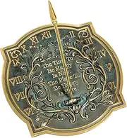 MEDIEVAL CRAFT Happiness Sundial, Solid Brass with Verdigris Highlights, 10-Inch Diameter