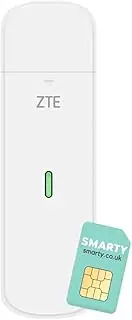 ZTE MF833, CAT4/4G USB Dongle, Unlocked Low Cost Travel, Business Wi-Fi, Perfect for Streaming, Gaming, Browsing, Supports Multi Band Configuration, 2-Year Warranty and Free SIM Card - White