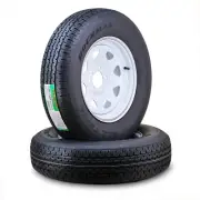 2 ROCKMAN Trailer Tire Rim ST205/75R14 8-Ply D 105M 5 Lug on 4.5" White Spoke