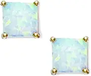 [JewelryWeb] 14k Yellow Gold White 6x6mm Square Simulated Opal Earrings Stud Earring for Women