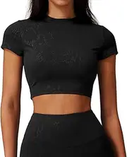[TianheInnove] Workout Top for Women,Seamless Training Tee for Running,Yoga and Gym,Quick Dry Short Sleeve T Shirt