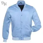 New Sky Blue Satin College Letterman Varsity Jacket Premium Baseball Bomber