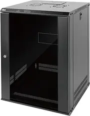 Tecmojo 15U Wall Mount Network Cabinet, Data Server Rack Enclosure with Lockable Glass Door and Side Panels, 50 kg /110 lbs Max Loading, 450 mm Deep, for 19 inches IT Equipment, Black