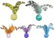 Qkbuza Cat Ball Toy | Interactive Cat Bouncy Ball Set with Feathers,Funny Kitten Feather Toys for Attracting Your Pet's Attention, Dog