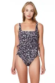 SANCTUARY Stay Cool Printed Lace-Up One-Piece Swimsuit, SIZE LARGE New