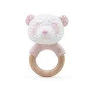 The Peanutshell Panda Wood Ring Teether 13cm Baby Teething Animal Toy Pink 0+