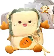 Kids Throw Blanket, Plush Toast Pillow Blanket 2-in-1 Throw Blanket, Compact Travel Blanket Cartoon Soft Stuffed Pillow for Kids