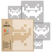5x reusable PLASTIC Stencils 34x34cm to 9x9cm Nursery Template SPACE INVADERS #2