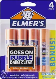 Elmer’s Disappearing Purple Glue Sticks with Bonus Re-Stick Glue Stick, 3 + 1