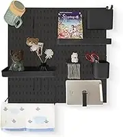 Pegboard Combination Wall Organizer Kit,4 Pieces Pegboard and 18 Accessories Modular Hanging,Wall Mount Display Pegboard Panel Kits,Peg Board Organizer for Home Office Black