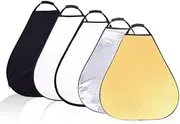 REFLEX CAMERA 5-in-1 Triangle Photography Reflector 30cm (11.8in) | Gold Silver White Transparent Black | Single-Hand Grip | Portable Durable Light Reflector with Carrying Case (60cm (23.6in))