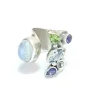 925 Sterling Silver Ring Rainbow Moonstone Peridot Amethyst Blue Topaz Iolite