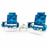 Costway 2-Pack Folding Backpack Beach Chair Table Set 5-Position Aluminium Outdoor Reclining Chair