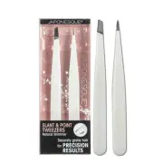 Pointed & Slant Tweezers Natural Shimmer Set, Precision Crafted, Hand Sharpen...