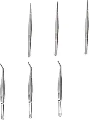 Angoily 6pc Set of Stainless Steel Tweezers Long Planting Tool Bone Tweezers Wide Spring Removal Tool for Gardening