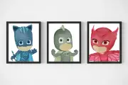 3 x A4 Nursery/Baby/Kids Play Room Wall Prints Cartoon TV Show Inspired PJ Mask