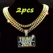 TRUMP 2024 Pendant & 20" Iced Cuban Link Cubic Zirconia Chain Hip Hop Necklace