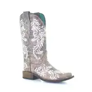 Corral Ladies Brown with White Embroidery Square Toe Boots A4063