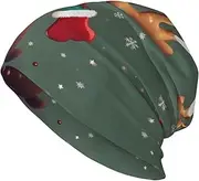 [EdWal] Funny Christmas Moose Head Print Beanie Cap Winter Warm Hats Knit Slouchy Skull Cap Soft and Skin Friendly Cap for Men Women Black, Black, One size