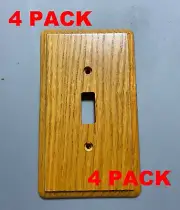 4 PACK Vtg Wood Switch Cover Wallplate Light Medium Oak Single Toggle NO SCREWS