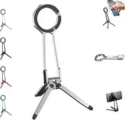 360° Rotating Magnetic Phone Stand, Multi Angle Tri Fold Cell Phone Holder, Magnetic Phones Tripod Stand, Ultra-Light Phones Holder with Spring Buckle Design, for Streaming Vlog & Traveling (Silver)