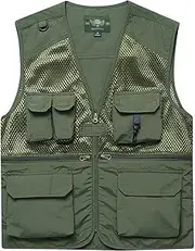 [WFEI] Men's Fishing Vest/Gilet with Multi-Pockets Breathable Mesh Lightweight Quick Dry Waistcoat Sports & Outdoor Camping & Hiking Traveling,Army Green,4XL