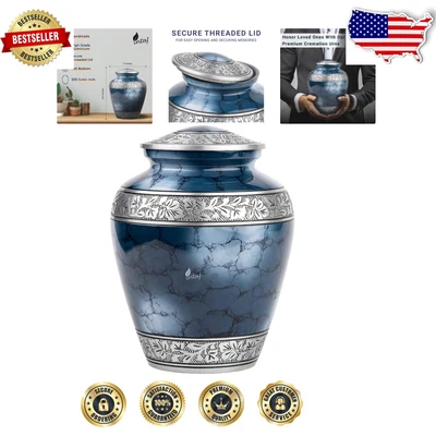 Elegant Brushed Blue Cremation Urn for Adult Ashes - Durable & Handcrafted