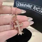 二手精品 CHROME HEARTS 克羅心項鏈 粉色 十字架項鏈 鎖骨鏈 女生項鏈 吊墜 首飾