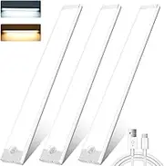 Under Cabinet Kitchen Lights,3 Pack 72 LEDs 3 Modes Motion Sensor under Cupboard kitchen lights,2000mAh USB Rechargeable Stepless Dimming Wardrobe Light,2 Color Temps Closet Light for Kitchen Stairs