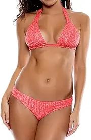 [LEOMOSTE] Women Sexy Halter Leopard Swimwear Bathing Suit Bikini Sexy Push Up Swimsuit Beachwear with Metal Tassel