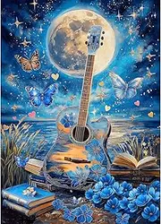 Fantasy Guitar Puzzle for Adults 1000 Piece, Moon Flower Jigsaw Puzzle Book, Guitar Floral Butterfly Art Challenging for Adults